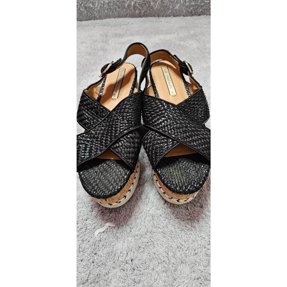 Zara Trafaluc Black Woven Cork Contrast Wedge Platform Sandals‎ 39 8.5 Flatform - Picture 3 of 7